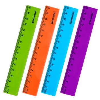 Линейка пластиковая 15 см BRAUBERG "NEON", непрозрачная, ассорти, 210750 - Премиум Сервис