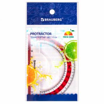 Транспортир 10 см BRAUBERG "FRESH ZONE", 180 градусов, пластик, прозрачный, красная шкала, 210760 - Премиум Сервис