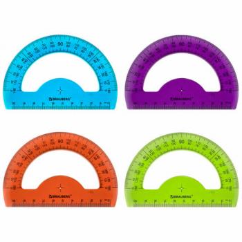 Транспортир 10 см BRAUBERG "FRUITY", 180 градусов, пластик, тонированный, ассорти, 210768 - Премиум Сервис