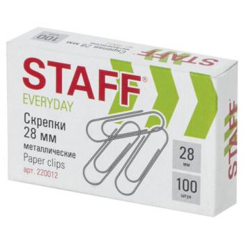 Скрепки STAFF "EVERYDAY", 28 мм, металлические, 100 шт., в картонной коробке, Россия, 220012 - Премиум Сервис