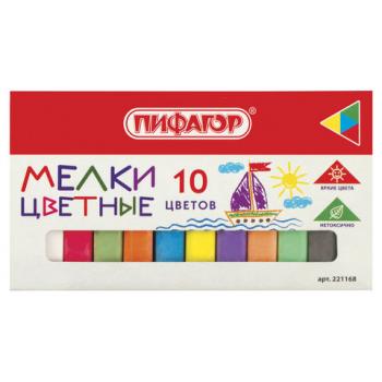 Мел цветной квадратный 10 штук, ПИФАГОР, картонная упаковка, 221168 - Премиум Сервис