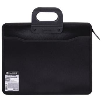 Папка-портфель пластиковая BRAUBERG А4+ (390х320х120 мм), 4 отделения, фактура под дерево, черная, 221391 - Премиум Сервис