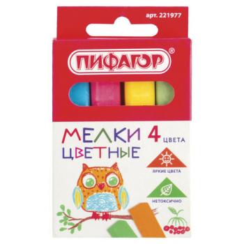 Мел цветной ПИФАГОР, набор 4 шт., квадратный, 221977 - Премиум Сервис