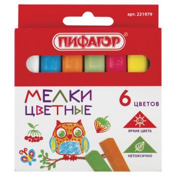 Мел цветной квадратный 6 штук, ПИФАГОР, картонная упаковка, европодвес, 221979 - Премиум Сервис