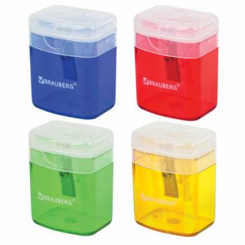 Точилка BRAUBERG "OfficeBox", с контейнером и крышкой, прямоугольная, в упаковке с подвесом, ассорти, 222494 - Премиум Сервис