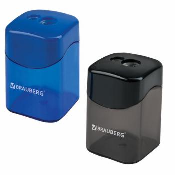 Точилка BRAUBERG "Win", 2 отверстия для чернографитных карандашей (в том числе утолщенных), с большим контейнером, с крышкой, ассорти,222495 - Премиум Сервис