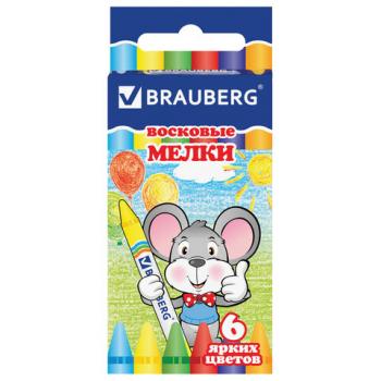 Восковые мелки BRAUBERG, НАБОР 6 цветов, 222961 - Премиум Сервис