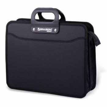 Папка-портфель пластиковая BRAUBERG "ПРЕМЬЕР" А4 (390х315х120 мм) 3 отделения, фактура "бисер", черная, 223082 - Премиум Сервис