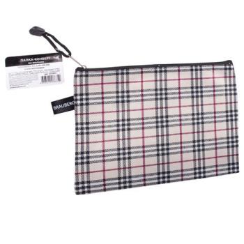 Папка-конверт на молнии МАЛОГО ФОРМАТА (238х180 мм), А5, ткань в клетку, BRAUBERG "Checked", 223893 - Премиум Сервис