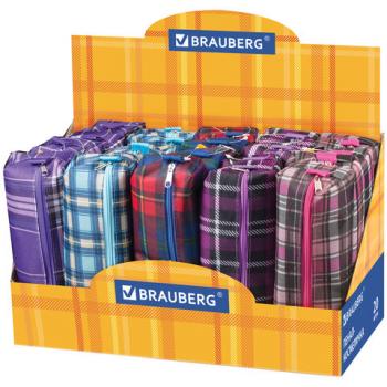 Пенал-косметичка BRAUBERG полиэстер, ассорти 5 цветов, "Шотландия", 20х6х4 см, дисплей, 223897 - Премиум Сервис
