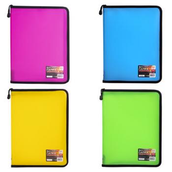 Папка на молнии пластиковая BRAUBERG, А4, 325х230 мм, 4 цвета ассорти, неоновая, 224054 - Премиум Сервис