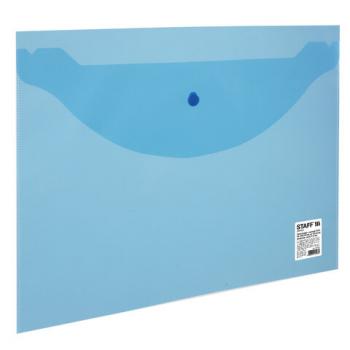 Папка-конверт с кнопкой STAFF, А4, до 100 листов, прозрачная, синяя, 0,12 мм, 224623 - Премиум Сервис