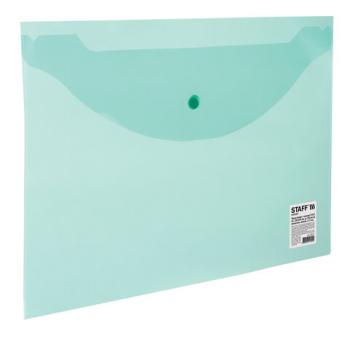 Папка-конверт с кнопкой STAFF, А4, до 100 листов, прозрачная, зеленая, 0,12 мм, 225171 - Премиум Сервис