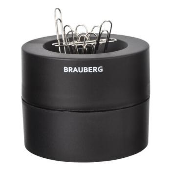 Скрепочница магнитная BRAUBERG с 30 скрепками, большой бочонок, черная, 225191 - Премиум Сервис