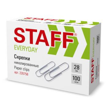 Скрепки STAFF "EVERYDAY", 28 мм, никелированные, 100 шт., в картонной коробке, 226758 - Премиум Сервис