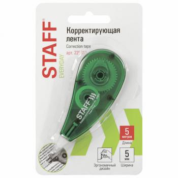 Корректирующая лента STAFF "EVERYDAY", 5 мм х 5 м, корпус зеленый, блистер, 226811 - Премиум Сервис