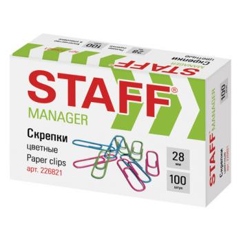 Скрепки STAFF "Manager", 28 мм, цветные, 100 шт., в картонной коробке, 226821 - Премиум Сервис