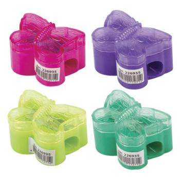 Точилка ПИФАГОР с контейнером, пластиковая, "Бабочка", цвет корпуса ассорти, 226935 - Премиум Сервис