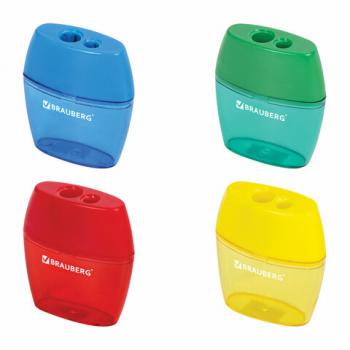 Точилка BRAUBERG "Diamond Dual", 2 отверстия для чернографитных карандашей (в том числе утолщенных), с контейнером, ассорти, 226941 - Премиум Сервис