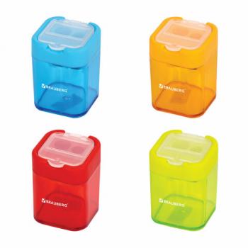 Точилка BRAUBERG "Peak", 2 отверстия для чернографитных карандашей (в том числе утолщенных), с контейнером, пластиковая, ассорти, 226945 - Премиум Сервис