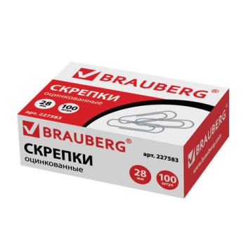 Скрепки BRAUBERG, 28 мм, оцинкованные, 100 шт., в картонной коробке, 227583 - Премиум Сервис