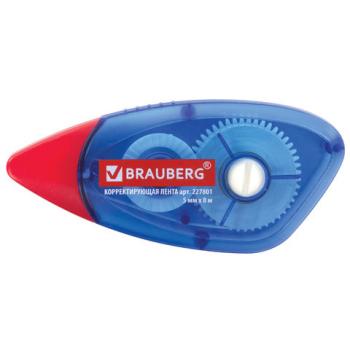 Корректирующая лента BRAUBERG 5 мм х 8 м, корпус синий, механизм перемотки, блистер, 227801 - Премиум Сервис