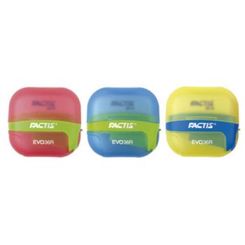Точилка FACTIS EVO36R (Испания), с контейнером и стирательной резинкой, 50x50x25 мм, ассорти, F4707116 - Премиум Сервис