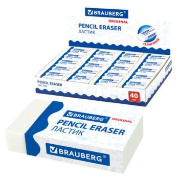 Ластик BRAUBERG "Simple", 38х20х10 мм, белый, прямоугольный, картонный держатель, 228073 - Премиум Сервис
