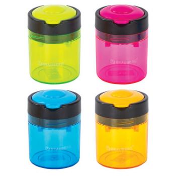 Точилка BRAUBERG "Office Round", 2 отверстия для чернографитных карандашей (в том числе утолщенных), с контейнером, ассорти, 228446 - Премиум Сервис