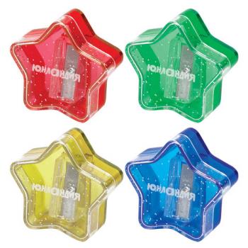 Точилка ЮНЛАНДИЯ "Звездочка", с контейнером, пластиковая, корпус ассорти, 228453 - Премиум Сервис