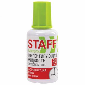 Корректирующая жидкость STAFF "EVERYDAY" быстросохнущая, 20 мл, с кисточкой, 228625 - Премиум Сервис