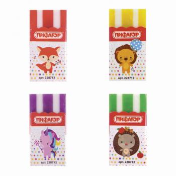 Ластик ПИФАГОР "ЭНИКИ-БЕНИКИ", 50х27х8мм, цвет ассорти, экологичный ПВХ, картонный держатель, 228712 - Премиум Сервис