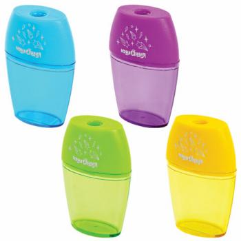 Точилка ЮНЛАНДИЯ "Радуга", с контейнером, овальная, пластиковая, корпус ассорти, 228765 - Премиум Сервис