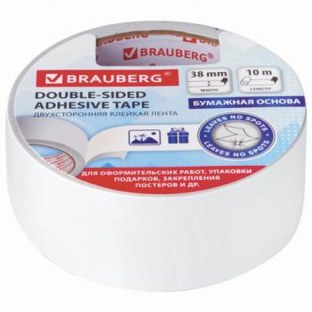 Клейкая двухсторонняя лента 38 мм х 10 м, БУМАЖНАЯ ОСНОВА, BRAUBERG, 229056 - Премиум Сервис