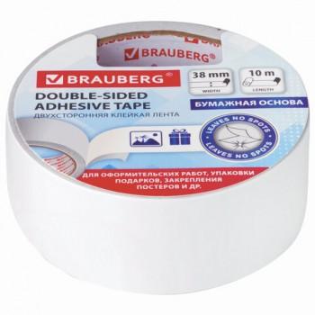 Клейкая двухсторонняя лента 38 мм х 10 м, БУМАЖНАЯ ОСНОВА, BRAUBERG, 229056 - Премиум Сервис