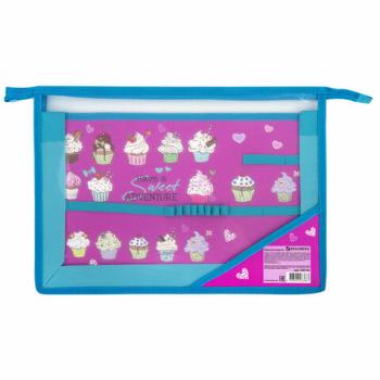 Папка для труда BRAUBERG А4, 2 отделения, пластик, молния сверху, органайзер, "Cup Cakes", 229134 - Премиум Сервис