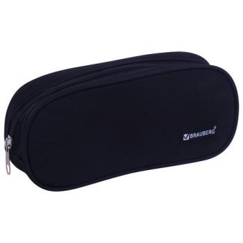 Пенал-косметичка BRAUBERG овальный, полиэстер, "Black", 22х9х5 см, 229271 - Премиум Сервис