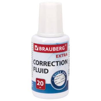 Корректирующая жидкость BRAUBERG EXTRA быстросохнущая, 20 мл, с кисточкой, 229397 - Премиум Сервис