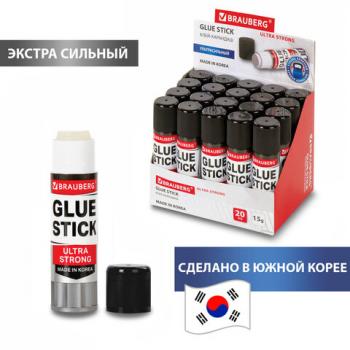 Клей-карандаш BRAUBERG ULTRA STRONG, УСИЛЕННАЯ ФОРМУЛА, 15 г, ЮЖНАЯ КОРЕЯ, 229545 - Премиум Сервис