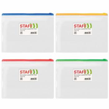 Папка-конверт на молнии МАЛОГО ФОРМАТА (240х175 мм), А5, карман для визиток, прозрачная, 0,12 мм, STAFF, 229548 - Премиум Сервис