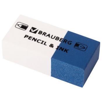 Ластик BRAUBERG "PENCIL & INK", 39х18х12 мм, для ручки и карандаша, бело-синий, 229578 - Премиум Сервис