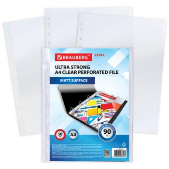 Папки-файлы перфорированные А4 BRAUBERG "EXTRA 900", КОМПЛЕКТ 50 шт., матовые, ПЛОТНЫЕ, 90 мкм, 229669 - Премиум Сервис
