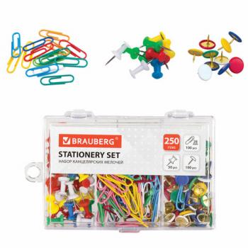 Набор BRAUBERG, скрепки цветные 28 мм/100 шт., кнопки канцелярские 100 шт., силовые кнопки 50 шт., 229675 - Премиум Сервис