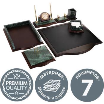 Набор настольный GALANT из мрамора, 7 предметов, зеленый мрамор/отделка красное дерево, 231485 - Премиум Сервис