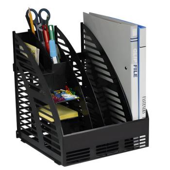 Лоток вертикальный для бумаг (240х240х300 мм), 3 отделения, сборный, с органайзером, черный, 4С143 - Премиум Сервис