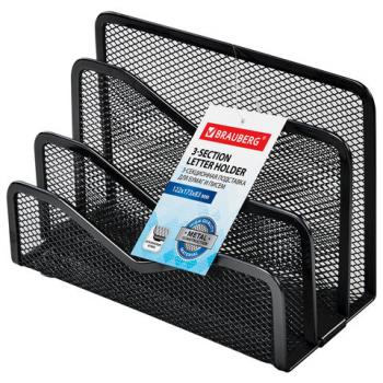 Подставка для бумаг и писем BRAUBERG "Germanium", металлическая, 3 секции, 122х173х83 мм, черная, 231946 - Премиум Сервис