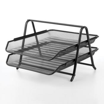 Лоток горизонтальный металлический для бумаг, 2 секции, BRAUBERG "Germanium", А4 (355х205х295 мм), черный, 231950 - Премиум Сервис