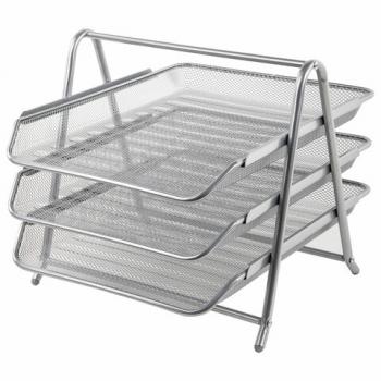 Лоток горизонтальный металлический для бумаг, 3 секции, BRAUBERG "Germanium", А4 (267х355х295 мм), серебристый, 231953 - Премиум Сервис