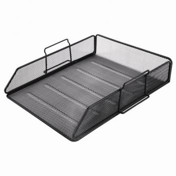 Лоток горизонтальный металлический для бумаг BRAUBERG "Germanium", А4 (260х337х77 мм), черный, 231954 - Премиум Сервис