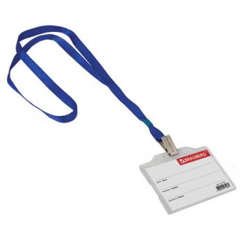 Бейдж горизонтальный (55х85 мм), на синей ленте 45 см, твердый пластик, BRAUBERG, 232138 - Премиум Сервис